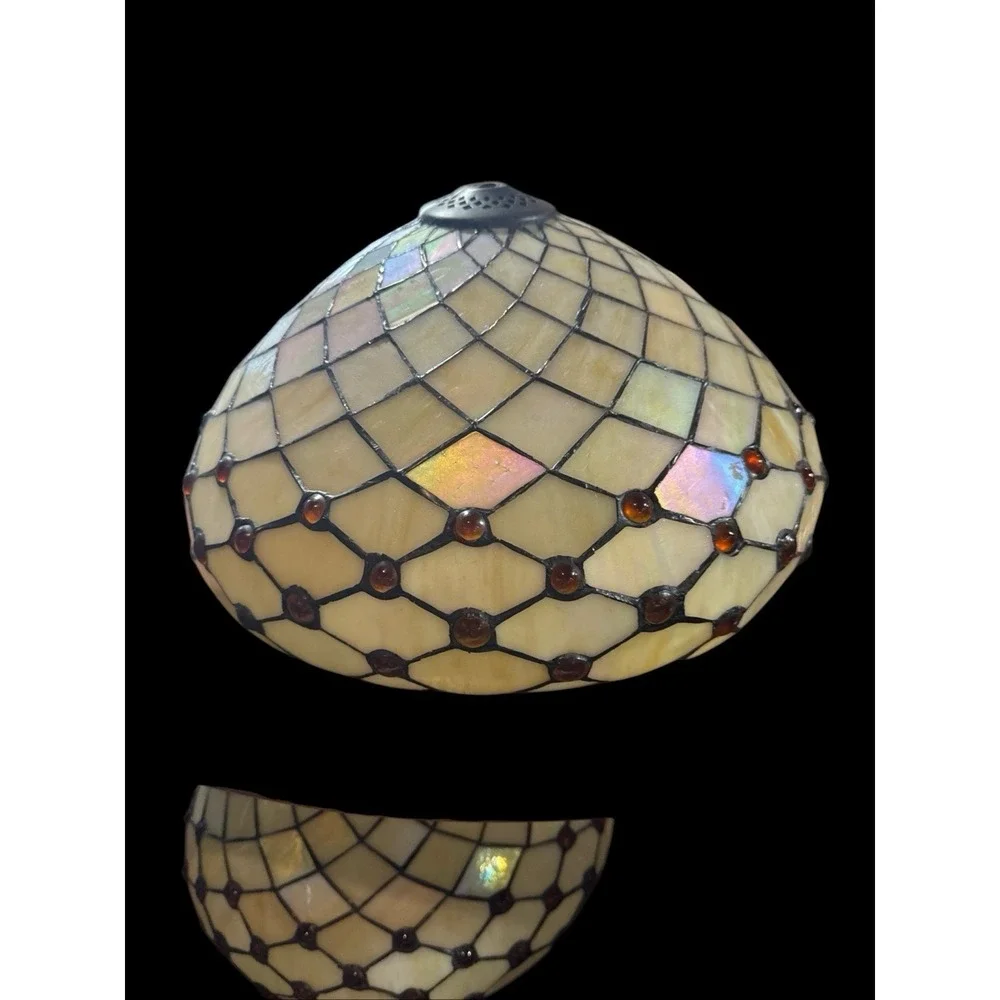 Stained Glass Chandelier Light Lamp Shade Cream Pale Yellow Core Shabby Vtg 15